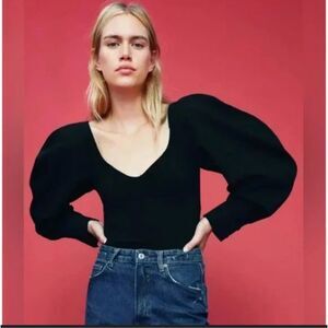Zara Balloon Sleeve Black Bodysuit Size L